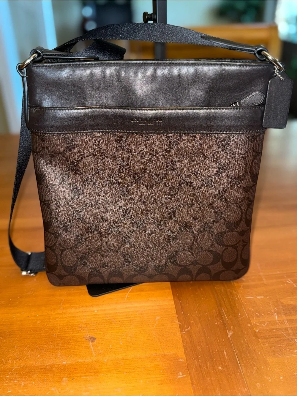 Coach Charles Crossbody Signature Brown Canvas Leather Trim Shoulder Bag Classic